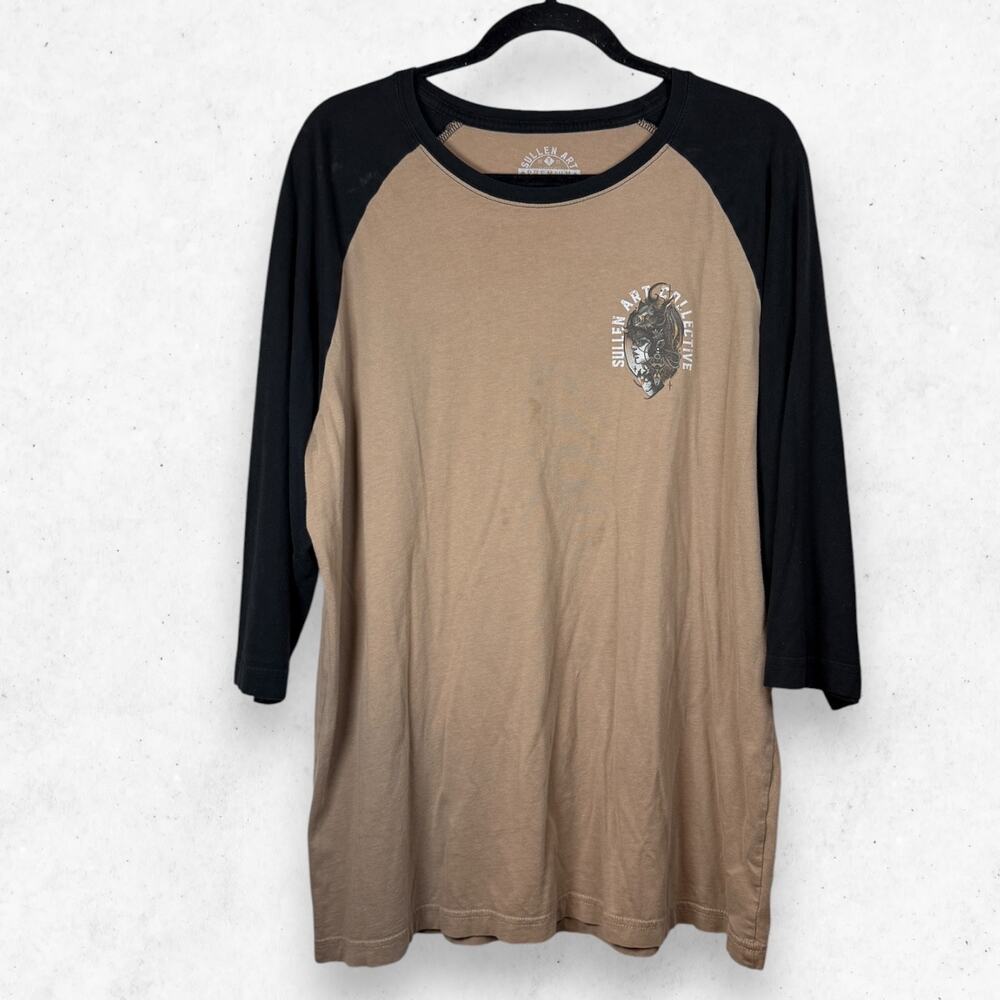 Sullen Art Collective Raglan Tee Tattoo Art Graphic Tan Black Size 2XL